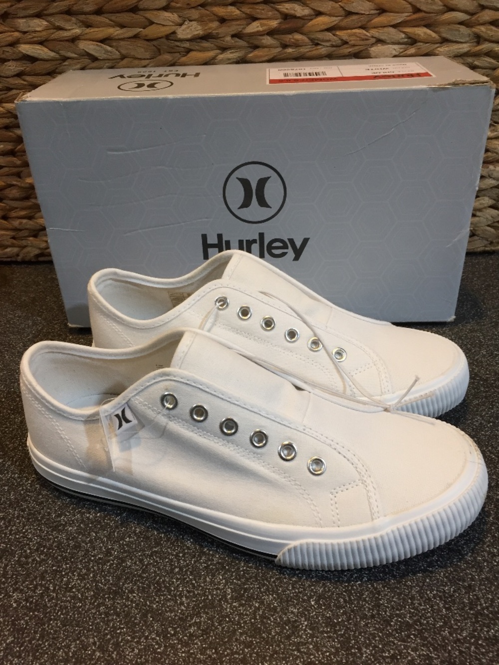 Hurley White Canvas Slip-On Sneakers